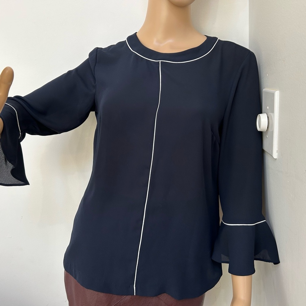 Elegant Navy Women's Top with White Trim